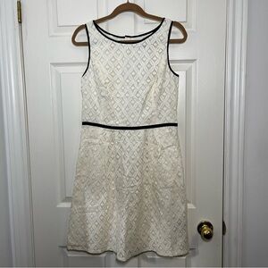 NWT Lauren Ralph Lauren Cream Lace A line Dress Black Trim Size 10